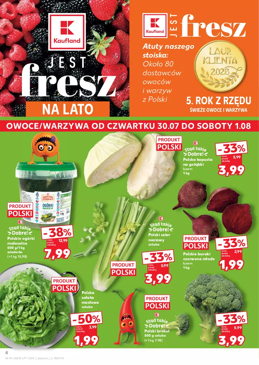 Gazetka promocyjna Kaufland - Gazetka tygodnia - ważna 30.07 do 05.08.2026 - strona 4 - produkty: Buraki, Masło, Owoce, Sałat, Sałata masłowa, Seler naciowy, Warzywa