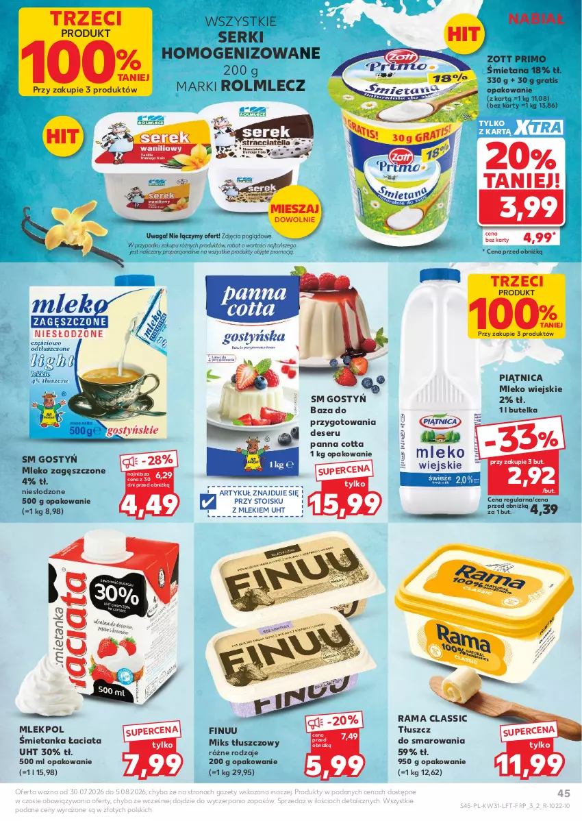 Gazetka promocyjna Kaufland - Gazetka tygodnia - ważna 30.07 do 05.08.2026 - strona 45 - produkty: Deser, Finuu, Gra, Miks tłuszczowy, Mleko, Mleko zagęszczone, Panna cotta, Piątnica, Por, Rama, Rolmlecz, Ser, Waga, Zott, Zott Primo