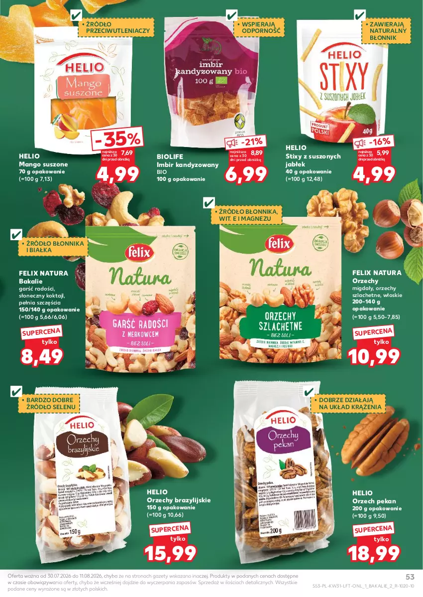 Gazetka promocyjna Kaufland - Gazetka tygodnia - ważna 30.07 do 05.08.2026 - strona 53 - produkty: Felix, Helio, Imbir, Magnez, Mango, Mango suszone, Migdały, Por