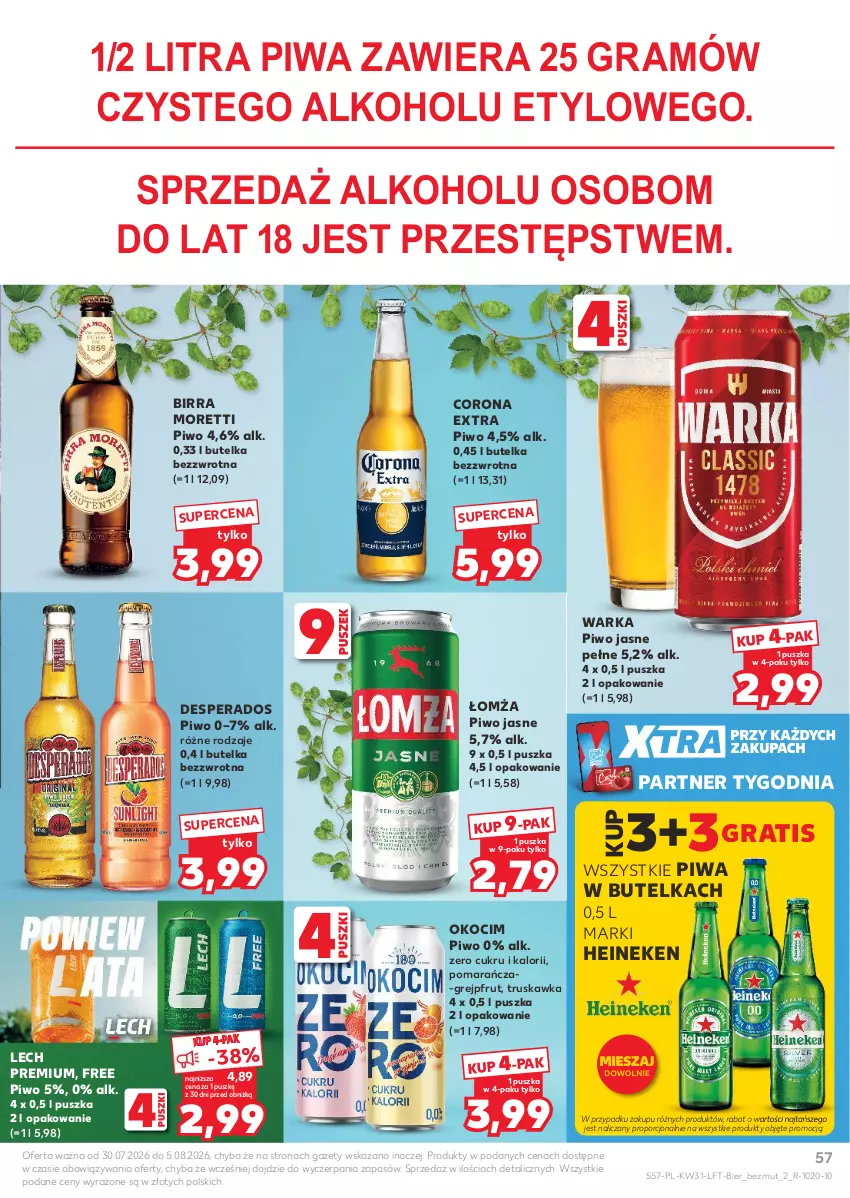 Gazetka promocyjna Kaufland - Gazetka tygodnia - ważna 30.07 do 05.08.2026 - strona 57 - produkty: Corona Extra, Desperados, Gra, Grejpfrut, Heineken, Koc, Lech Premium, Okocim, Piwa, Piwo, Piwo jasne, Por, Warka