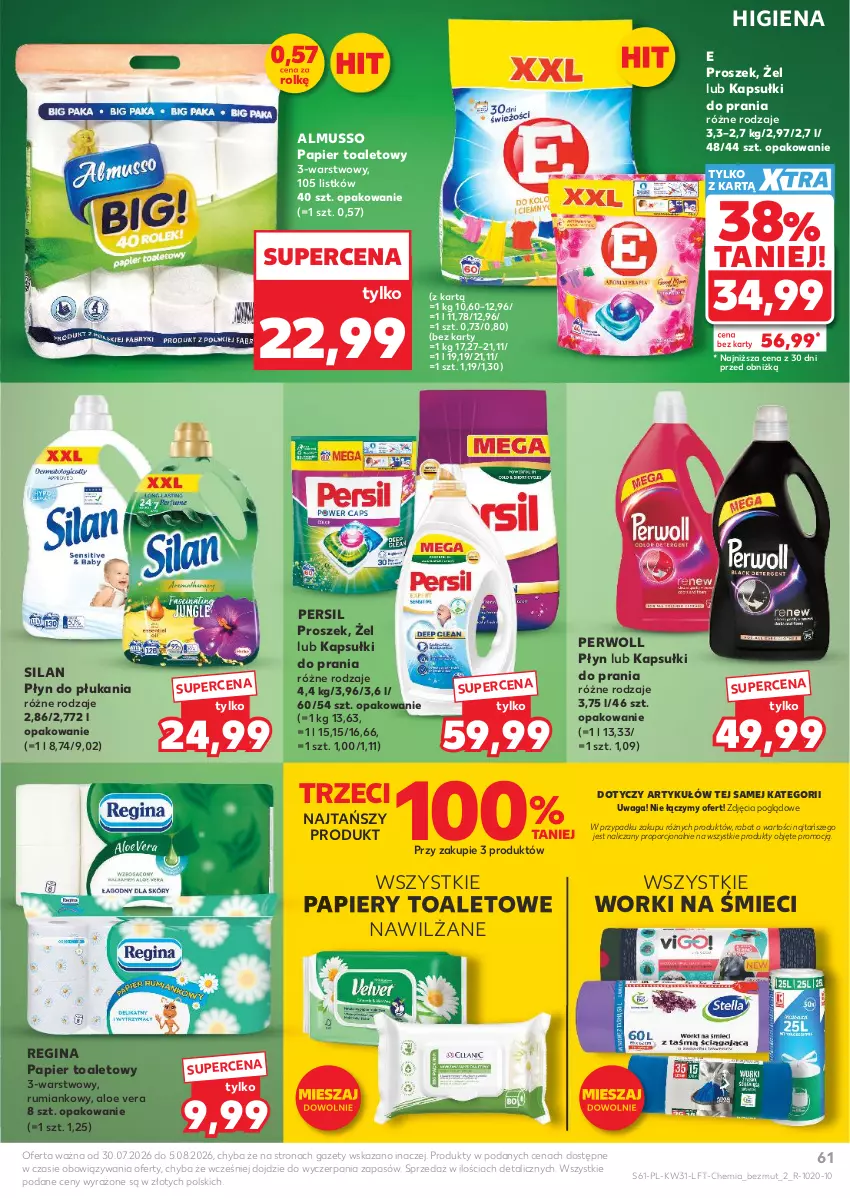Gazetka promocyjna Kaufland - Gazetka tygodnia - ważna 30.07 do 05.08.2026 - strona 61 - produkty: Aloe vera, Gin, Kapsułki do prania, Mus, Papier, Papier toaletowy, Persil, Perwoll, Płyn do płukania, Por, Rum, Silan, Waga, Worki na śmiec, Worki na śmieci