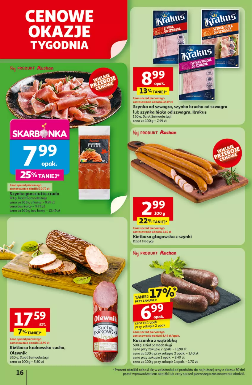 Gazetka promocyjna Auchan - ROZKRĘCAMY LATO Hipermarket - ważna 26.06 do 02.07.2025 - strona 18 - produkty: Gra, Kasza, Kaszanka, Kiełbasa, Kiełbasa głogowska, Kiełbasa krakowska, Krakus, Olewnik, Szynka, Szynka biała