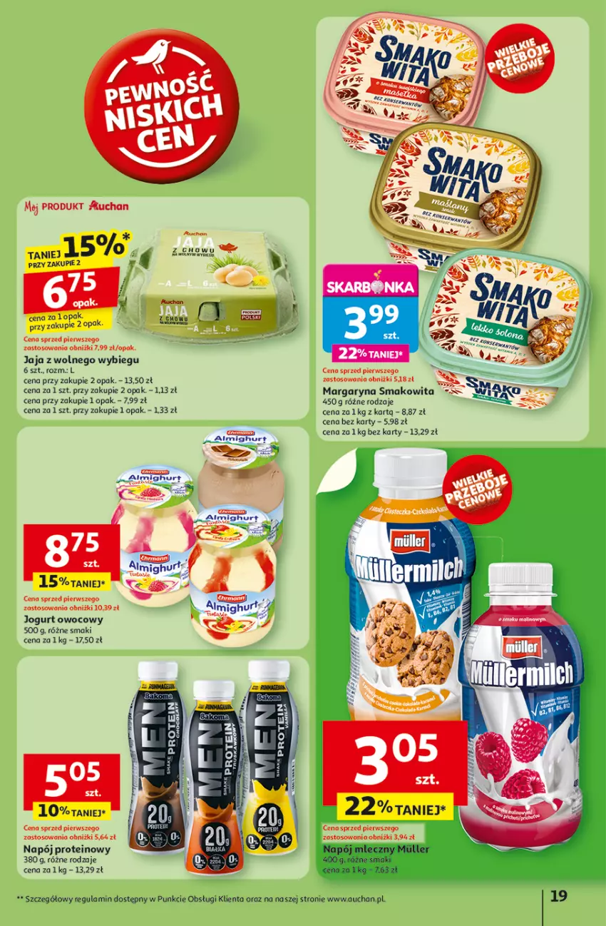 Gazetka promocyjna Auchan - ROZKRĘCAMY LATO Hipermarket - ważna 26.06 do 02.07.2025 - strona 21 - produkty: Fa, Jaja, Jaja z wolnego wybiegu, Jogurt, Jogurt owocowy, Margaryna, Napój, Smakowita