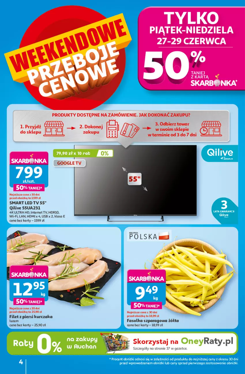 Gazetka promocyjna Auchan - ROZKRĘCAMY LATO Hipermarket - ważna 26.06 do 02.07.2025 - strona 4 - produkty: Fa, Filet z piersi kurczaka, Kurczak, LED TV