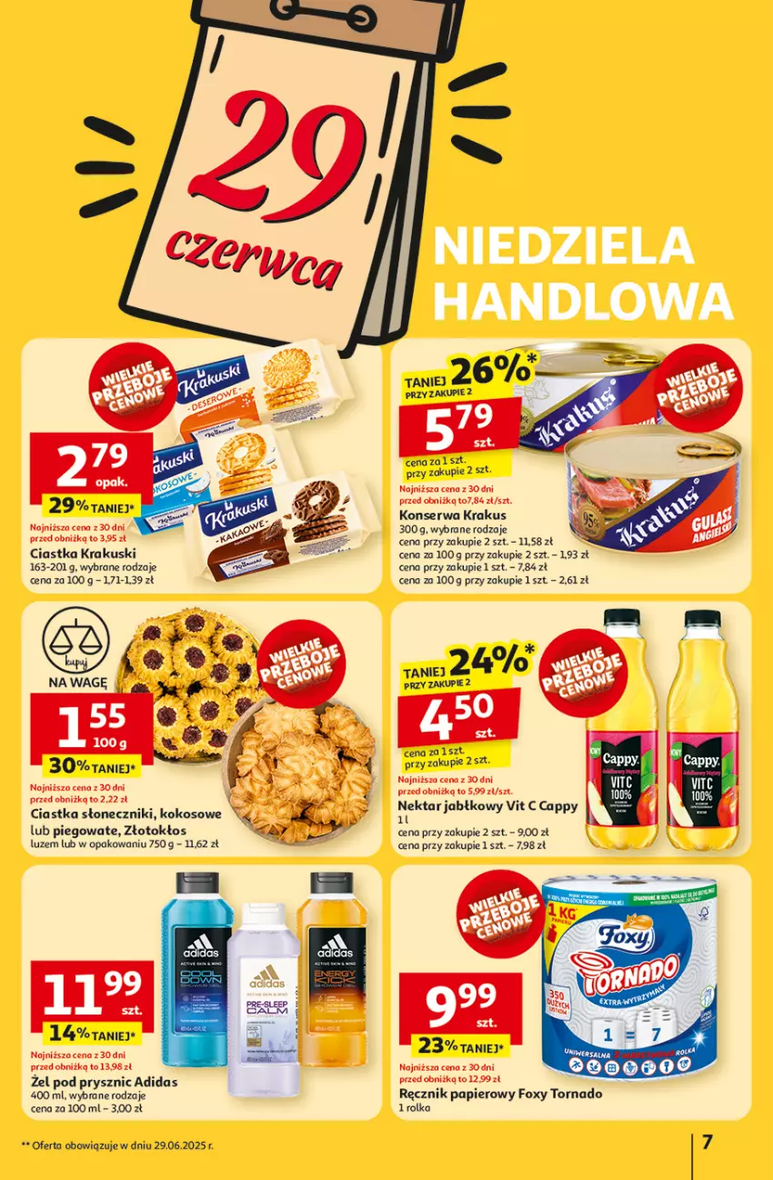 Gazetka promocyjna Auchan - ROZKRĘCAMY LATO Hipermarket - ważna 26.06 do 02.07.2025 - strona 9 - produkty: Adidas, Cappy, Ciastka, Foxy, Kokos, Krakus, Krakuski, Nektar, Papier, Ręcznik, Ser