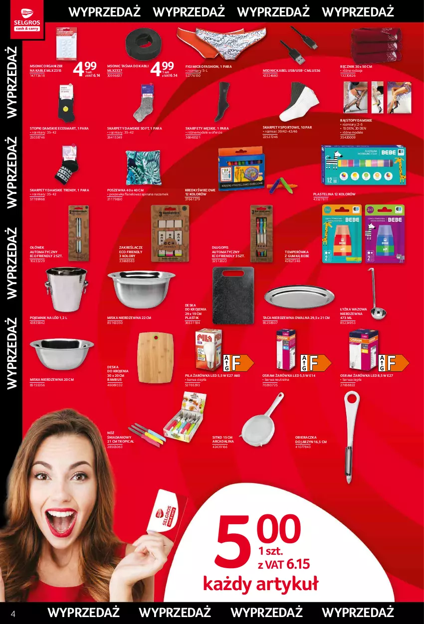 Gazetka promocyjna Selgros - Katalog Wyprzedaż - ważna 07.01 do 19.01.2022 - strona 4 - produkty: Danio, Deska do krojenia, Długopis, Fa, Figi, Kabel USB, Karp, Miska, Obieraczka, Organizer, Plastelina, Pojemnik, Por, Poszewka, Rajstopy, Ręcznik, Sitko, Sport, Taca, Top, Tropical