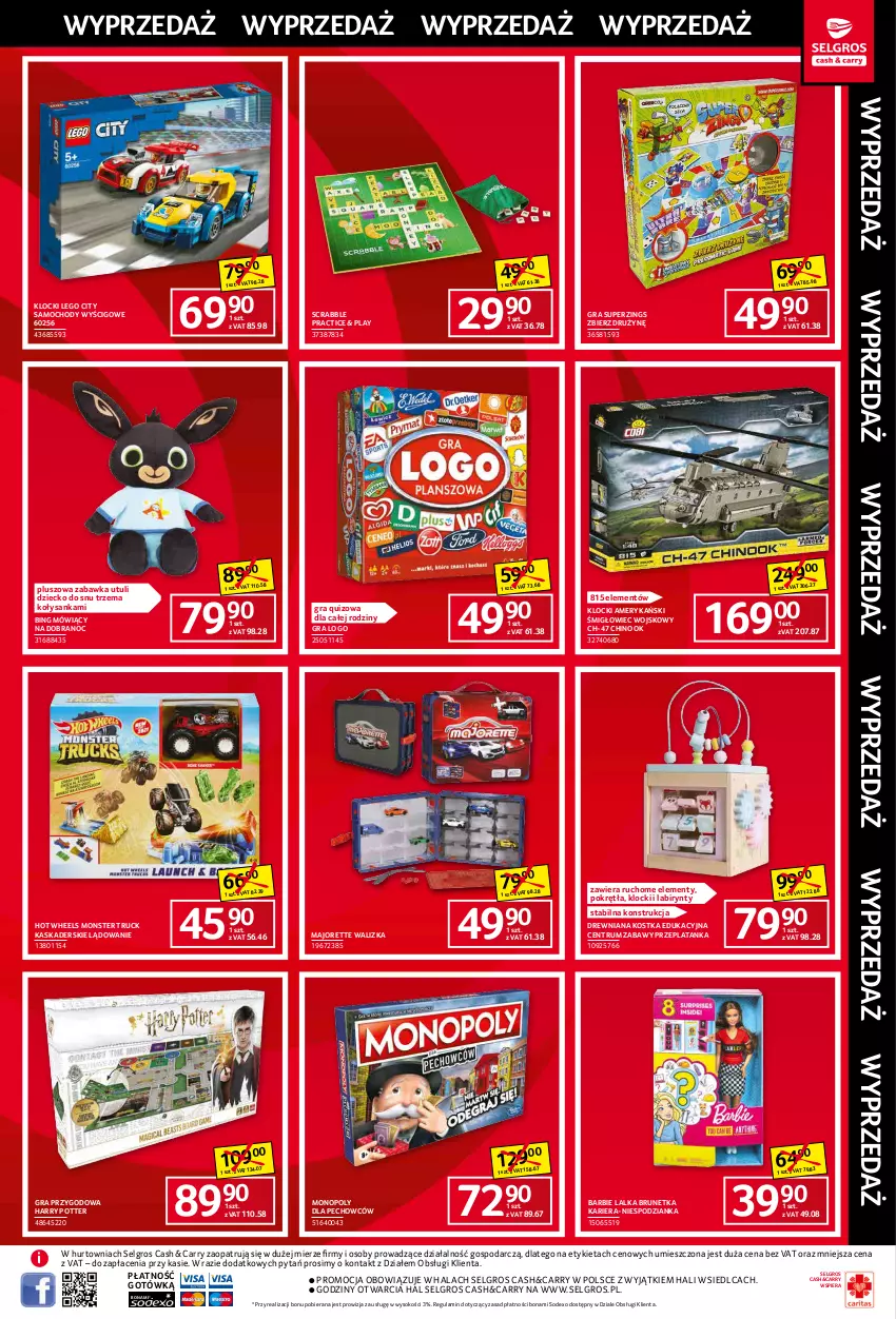 Gazetka promocyjna Selgros - Katalog Wyprzedaż - ważna 07.01 do 19.01.2022 - strona 7 - produkty: Barbie, Gra, Harry Potter, Hot Wheels, Kask, Klocki, Lalka, LEGO, LEGO City, LG, Monopoly, Monster truck, Quiz, Rum, Scrabble, Sok, Walizka, Zabawka