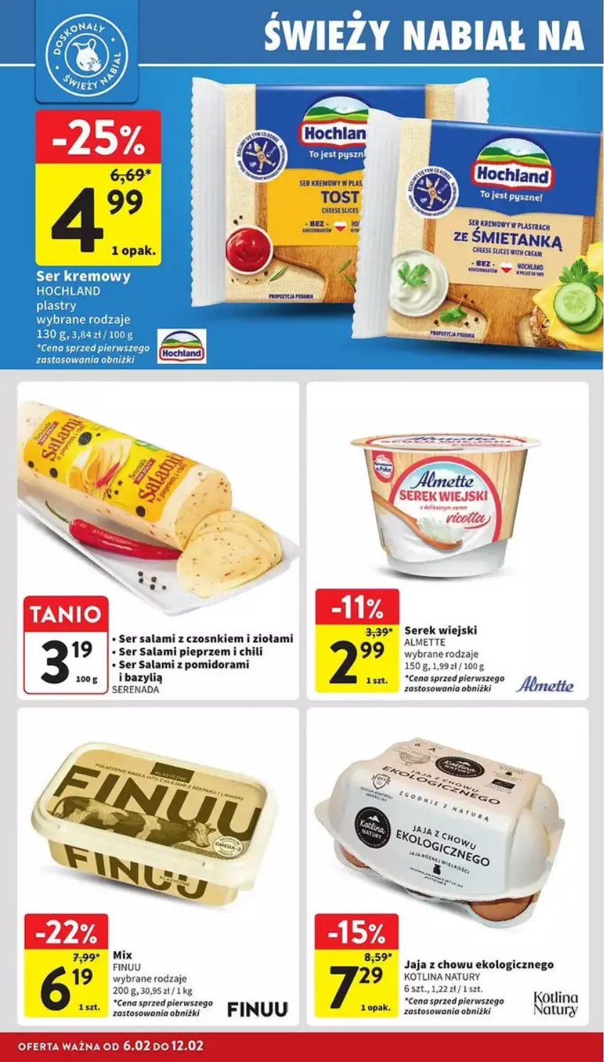 Gazetka promocyjna Intermarche - ważna 06.02 do 12.02.2025 - strona 15 - produkty: Almette, Bazyl, Finuu, Hochland, Jaja, Kotlin, Pieprz, Salami, Ser, Ser salami, Serek, Serek wiejski