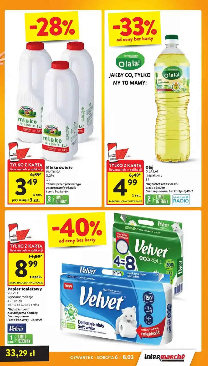 Gazetka promocyjna Intermarche - ważna 06.02 do 12.02.2025 - strona 23 - produkty: Mleko, Olej, Papier, Papier toaletowy, Piątnica, Velvet