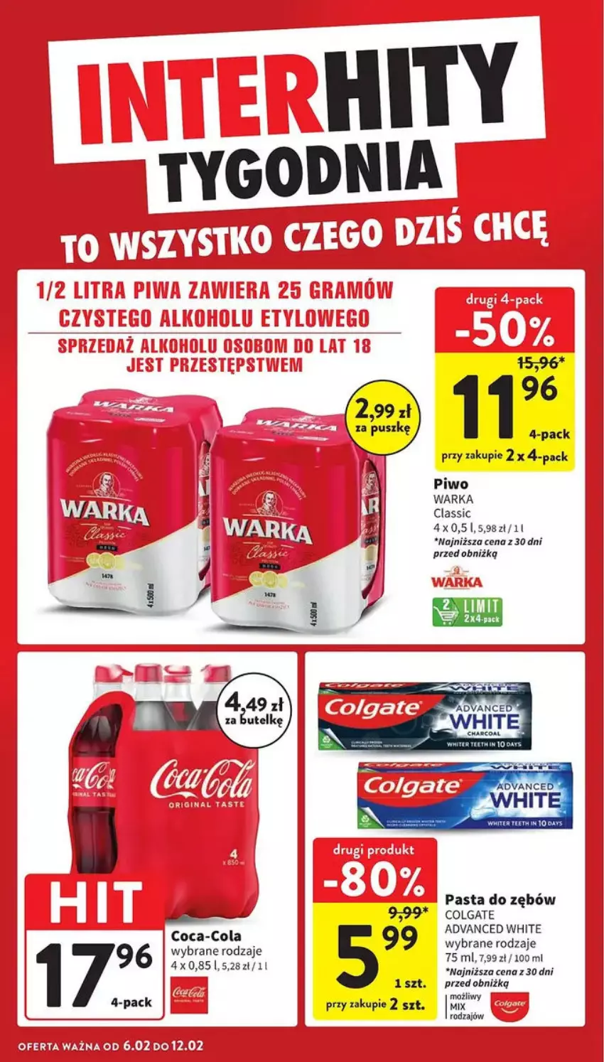 Gazetka promocyjna Intermarche - ważna 06.02 do 12.02.2025 - strona 35 - produkty: Coca-Cola, Colgate, Fa, LG, Pasta do zębów, Piwo, Warka