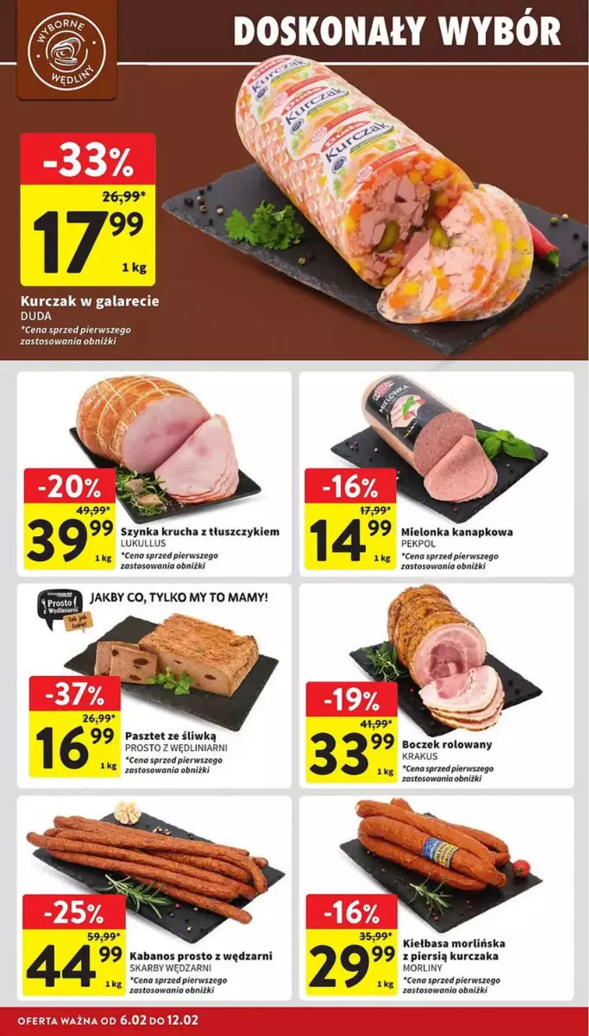 Gazetka promocyjna Intermarche - ważna 06.02 do 12.02.2025 - strona 8 - produkty: Boczek, Duda, Gala, Kabanos, Kiełbasa, Krakus, Kurczak, Morliny, Pasztet, Pekpol, Szynka