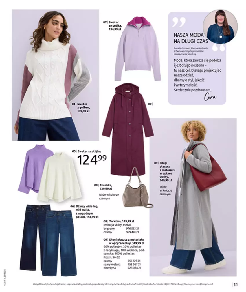 Gazetka promocyjna Bonprix - NA LISTĘ ŻYCZEŃ - ważna 16.12.2025 do 26.01.2026 - strona 23 - produkty: Fa, Moda, O nas, Płaszcz, Por, Sweter, Torebka