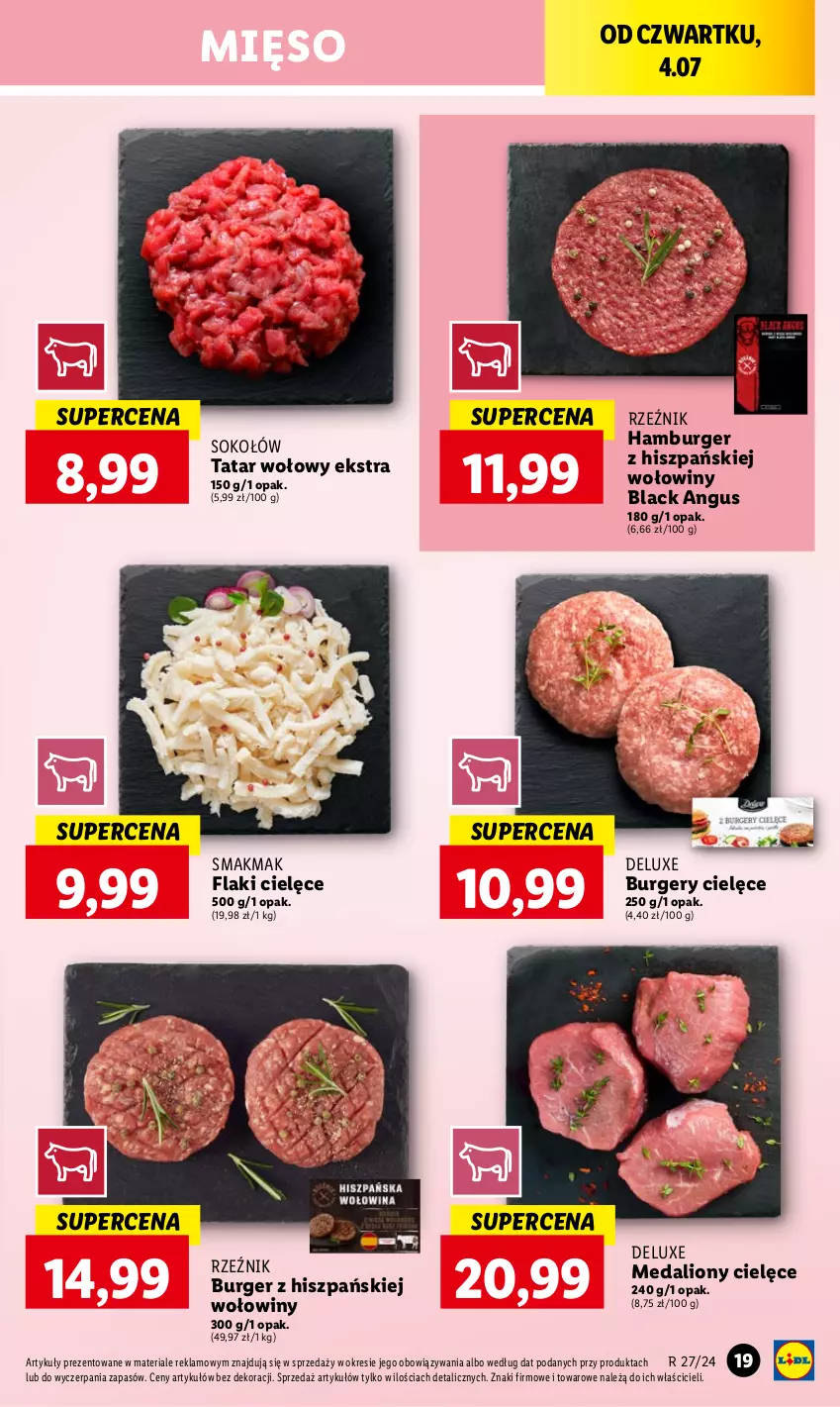 Gazetka promocyjna Lidl - GAZETKA - ważna 04.07 do 06.07.2024 - strona 25 - produkty: Burger, Flaki, Hamburger, Lack, Lion, Mięso, Sok, Sokołów, Tatar wołowy