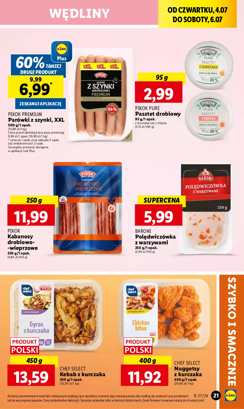 Gazetka promocyjna Lidl - GAZETKA - ważna 04.07 do 06.07.2024 - strona 27 - produkty: Kabanos, Kebab, Kebab z kurczaka, Kurczak, Parówki, Parówki z szynki, Pasztet, PIKOK, Pur, Warzywa