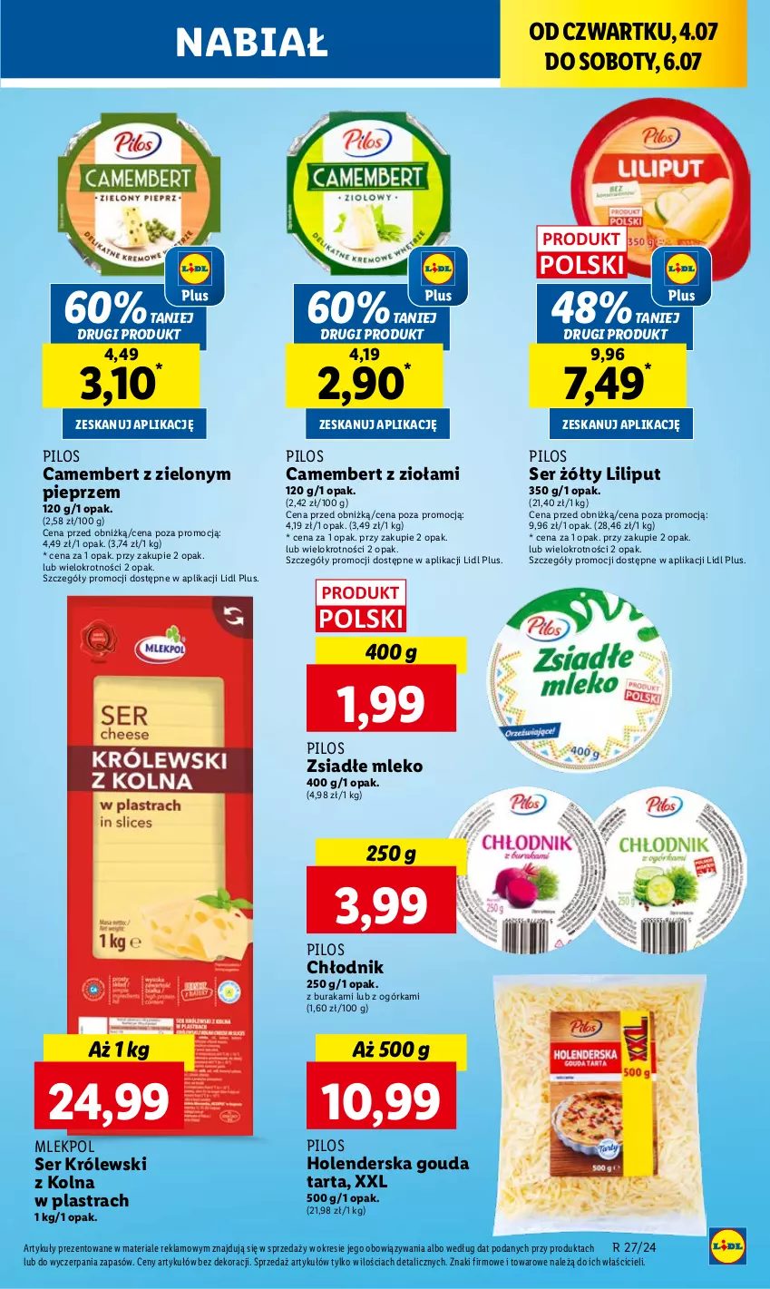 Gazetka promocyjna Lidl - GAZETKA - ważna 04.07 do 06.07.2024 - strona 29 - produkty: Camembert, Gouda, Królewski, Mleko, Pieprz, Pilos, Ser, Tarta