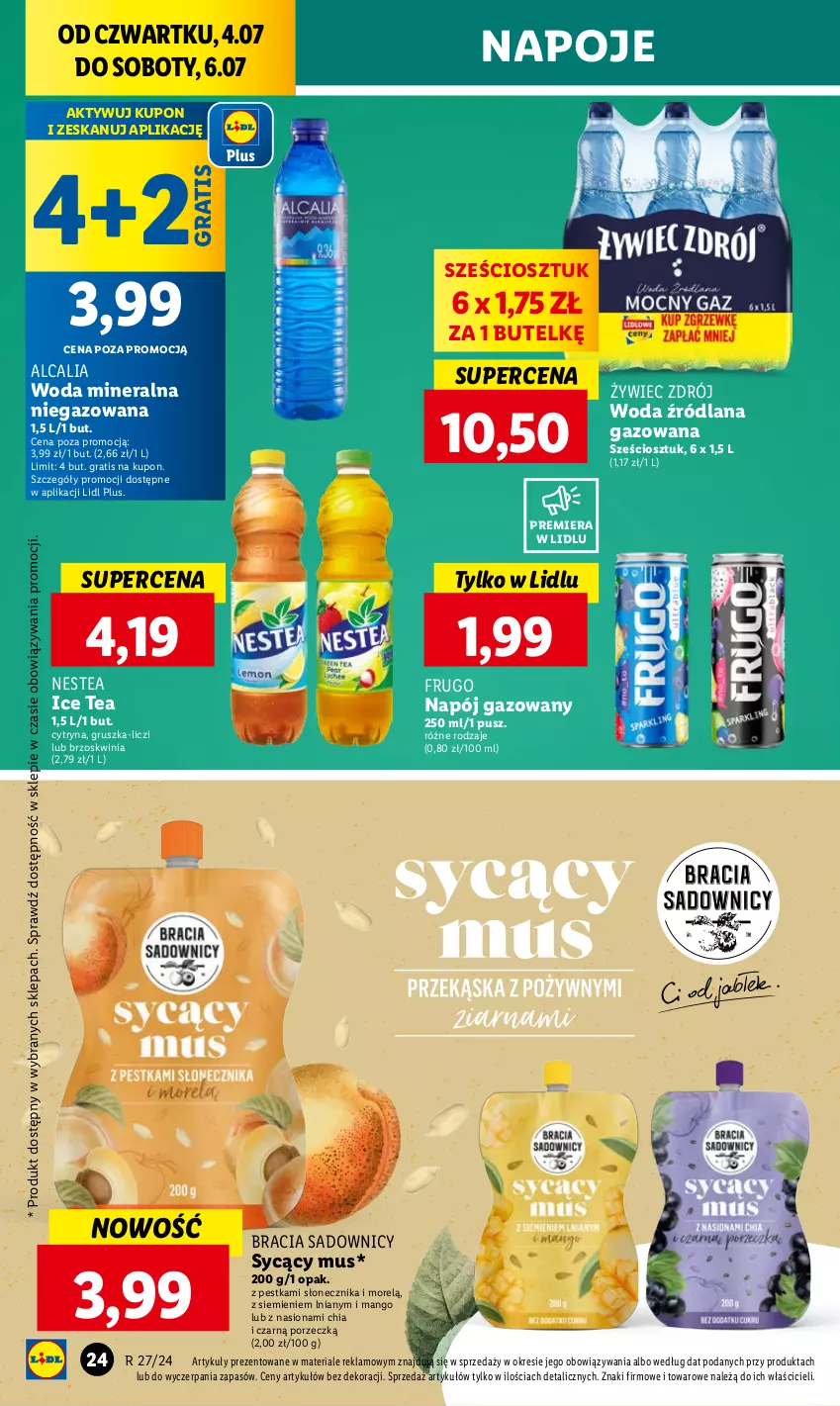 Gazetka promocyjna Lidl - GAZETKA - ważna 04.07 do 06.07.2024 - strona 30 - produkty: Chia, Gra, Ice tea, LANA, Liczi, Mango, Mus, Napój, Napój gazowany, Napoje, Nestea, Por, Woda, Woda mineralna