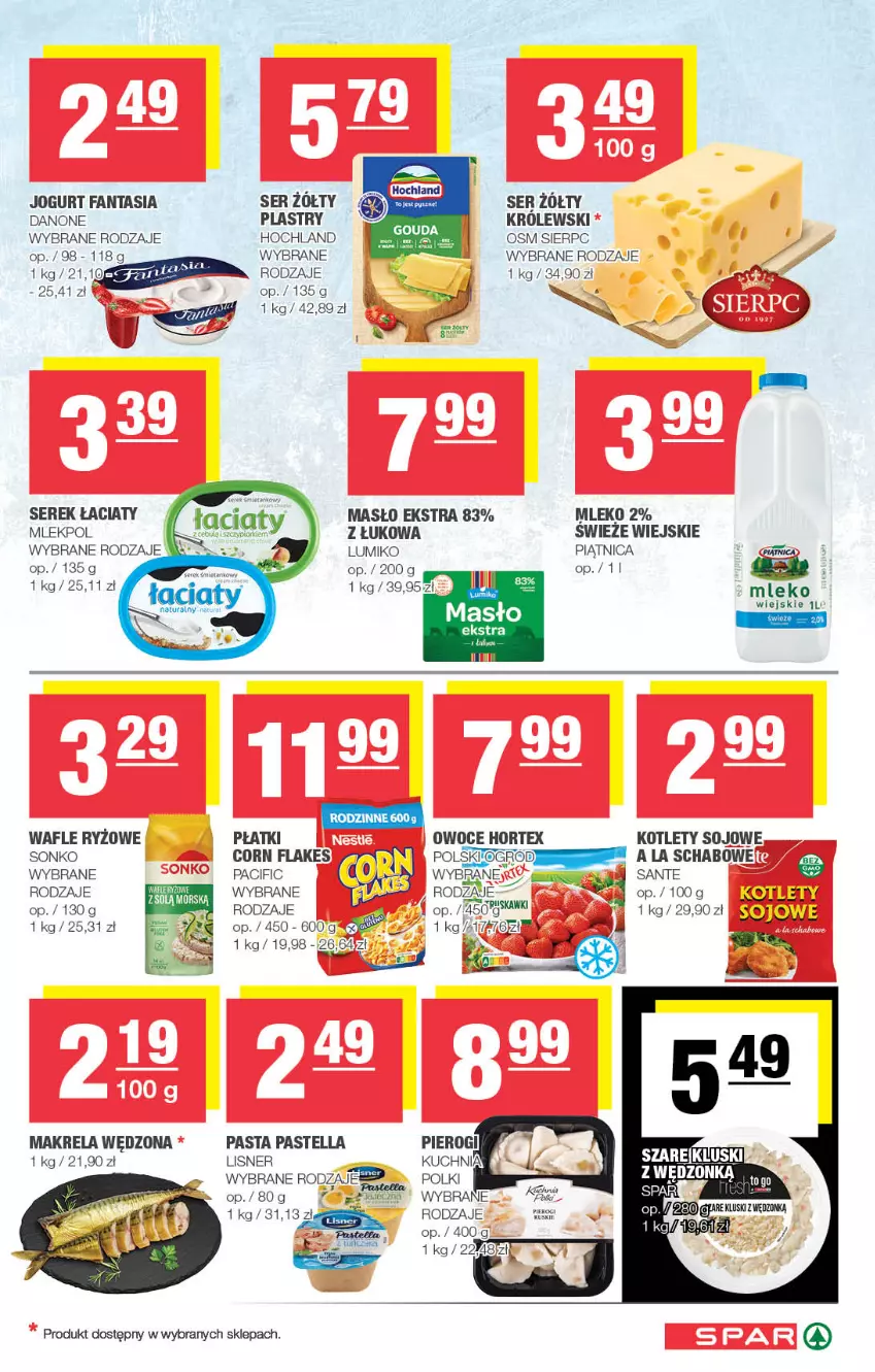 Gazetka promocyjna Spar - Spar - ważna 06.10 do 16.10.2024 - strona 3 - produkty: Cif, Corn flakes, Danone, Fa, Fanta, Hochland, Hortex, Jogurt, Kotlet, Królewski, Lisner, Masło, Mleko, Owoce, Pastella, Piątnica, Pierogi, Ryż, Sante, Ser, Serek, Smycz, Sonko, Wafle