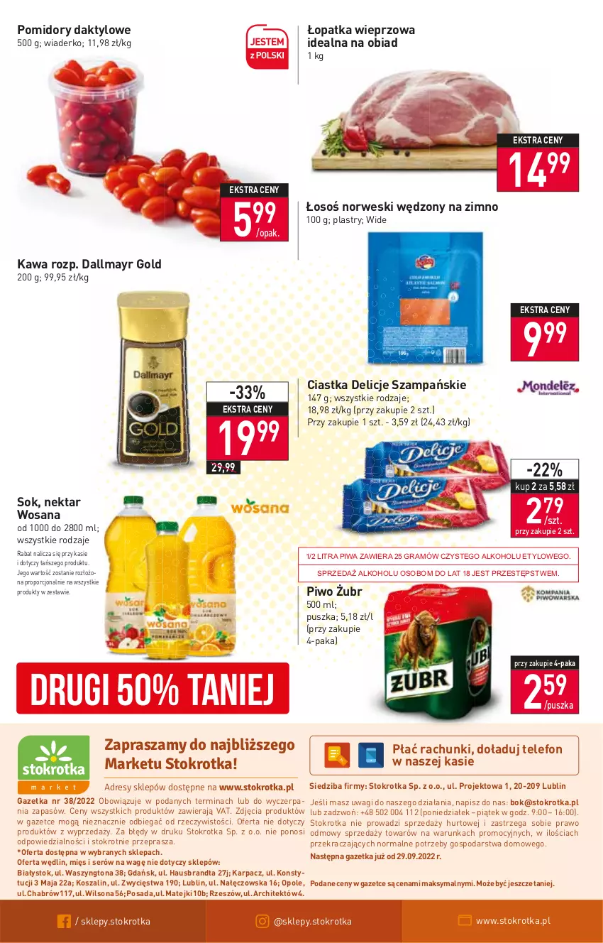 Gazetka promocyjna Stokrotka - Market - ważna 22.09 do 28.09.2022 - strona 12 - produkty: Ciastka, Dallmayr, Delicje, Gra, Karp, Kawa, Kosz, Nektar, O nas, Piwa, Piwo, Pomidory, Por, Ser, Sok, Szal, Telefon, Wagi, Wilson, Wosana