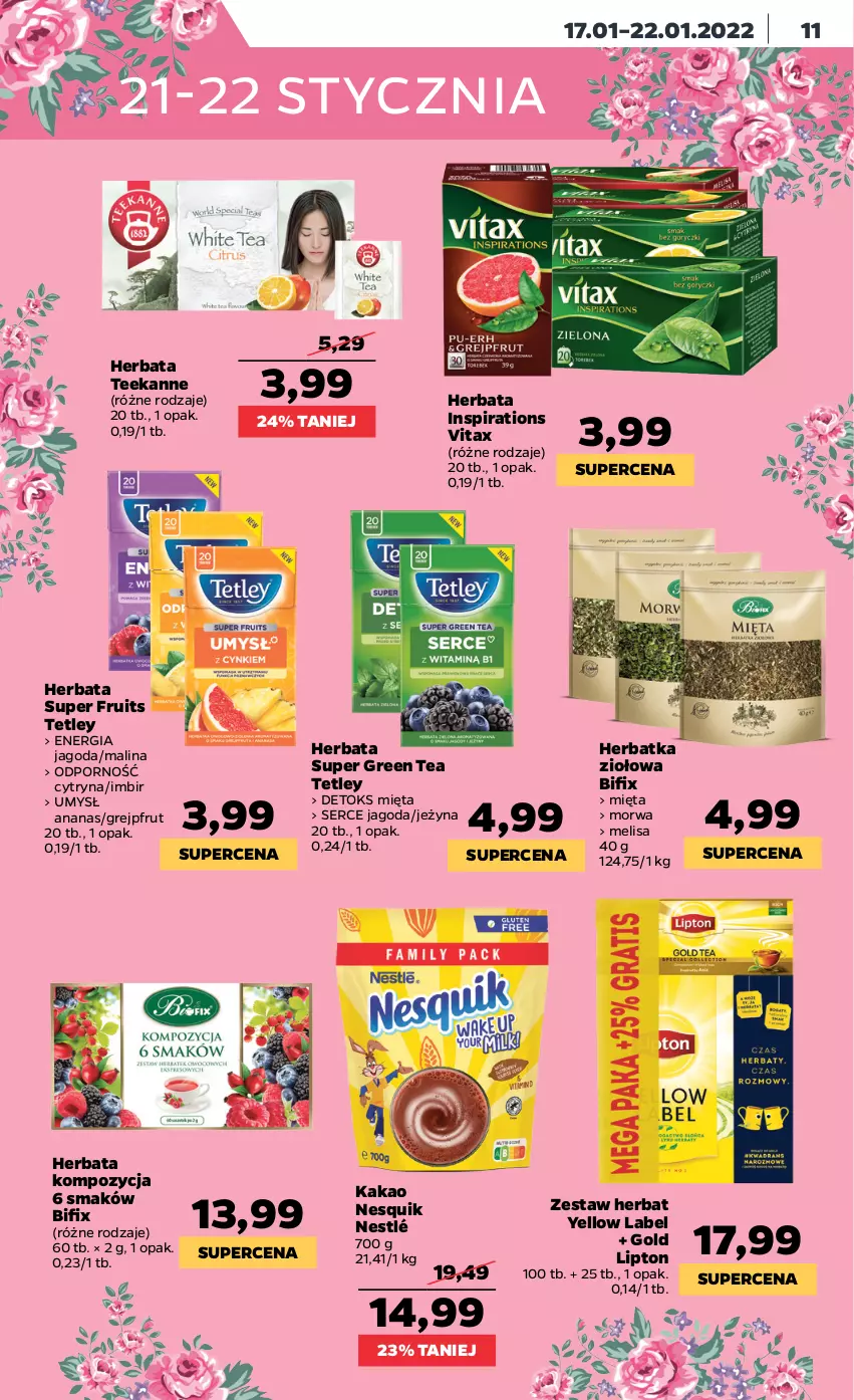 Gazetka promocyjna Netto - Gazetka spożywcza - ważna 17.01 do 22.01.2022 - strona 11 - produkty: Ananas, Grejpfrut, Herbata, Imbir, Kakao, Lipton, Mięta, Nesquik, Nestlé, Por, Ser, Teekanne, Tetley, Vitax