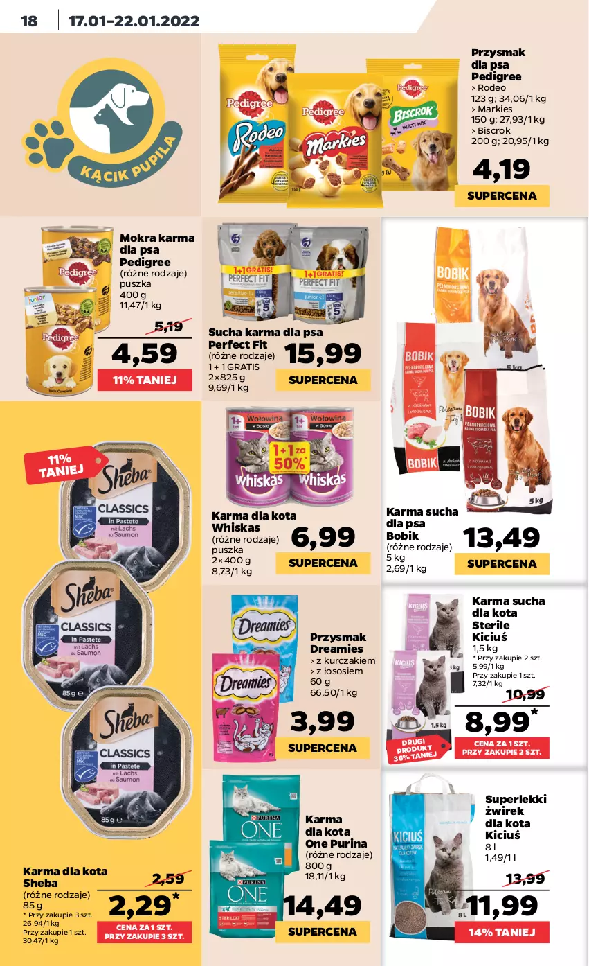 Gazetka promocyjna Netto - Gazetka spożywcza - ważna 17.01 do 22.01.2022 - strona 18 - produkty: Gra, Kurczak, Mokra karma, Pedigree, Przysmak dla psa, Pur, Purina, Sheba, Sos, Sucha karma, Whiskas