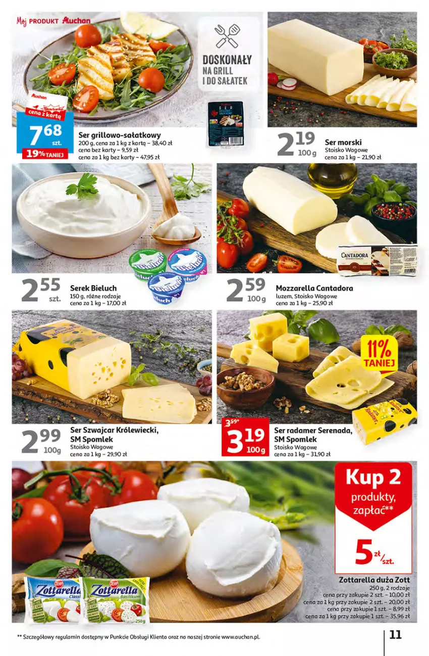 Gazetka promocyjna Auchan - Gazetka Sezon na urlop Hipermarket Auchan - ważna 22.06 do 28.06.2023 - strona 11 - produkty: Bieluch, Grill, Mozzarella, Radamer, Sałat, Ser, Serek, Zott, Zottarella