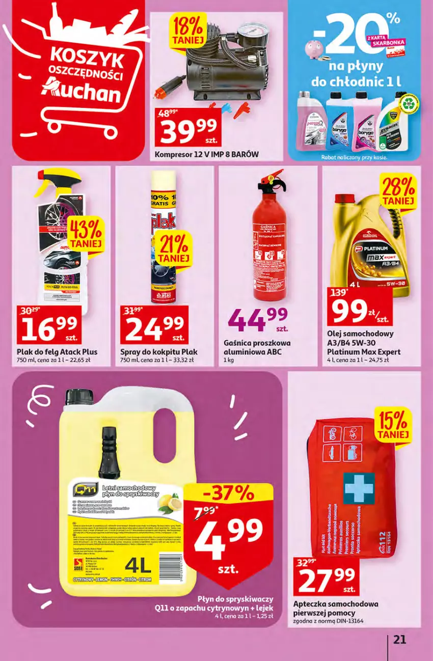 Gazetka promocyjna Auchan - Gazetka Sezon na urlop Hipermarket Auchan - ważna 22.06 do 28.06.2023 - strona 21 - produkty: Apteczka samochodowa, Gaśnica, LG, Olej, Wasa