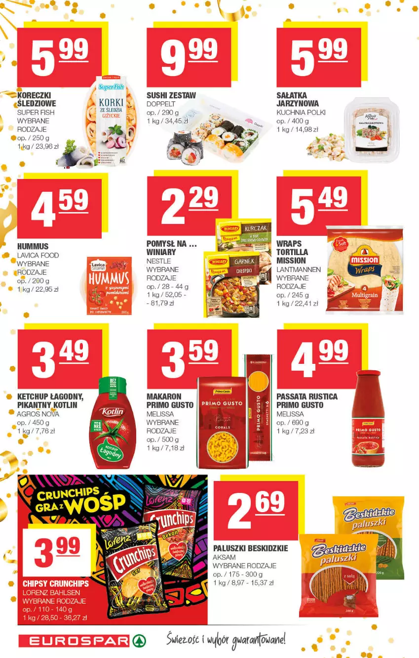 Gazetka promocyjna Spar - EuroSpar - ważna 26.12.2021 do 05.01.2022 - strona 6 - produkty: Aksam, Beskidzki, Hummus, Ketchup, Kotlin, Kuchnia, LG, Makaron, Mus, Rust, Sałat, Sałatka, Sushi, Tortilla, Winiary