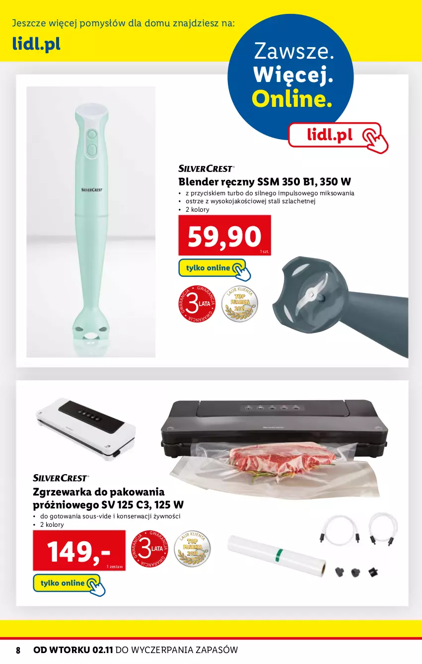 Gazetka promocyjna Lidl - KATALOG SKLEPU ONLINE DOM I KUCHNIA - ważna 02.11 do 28.11.2021 - strona 8 - produkty: Blender, Blender ręczny, Ser, Sok, Warka