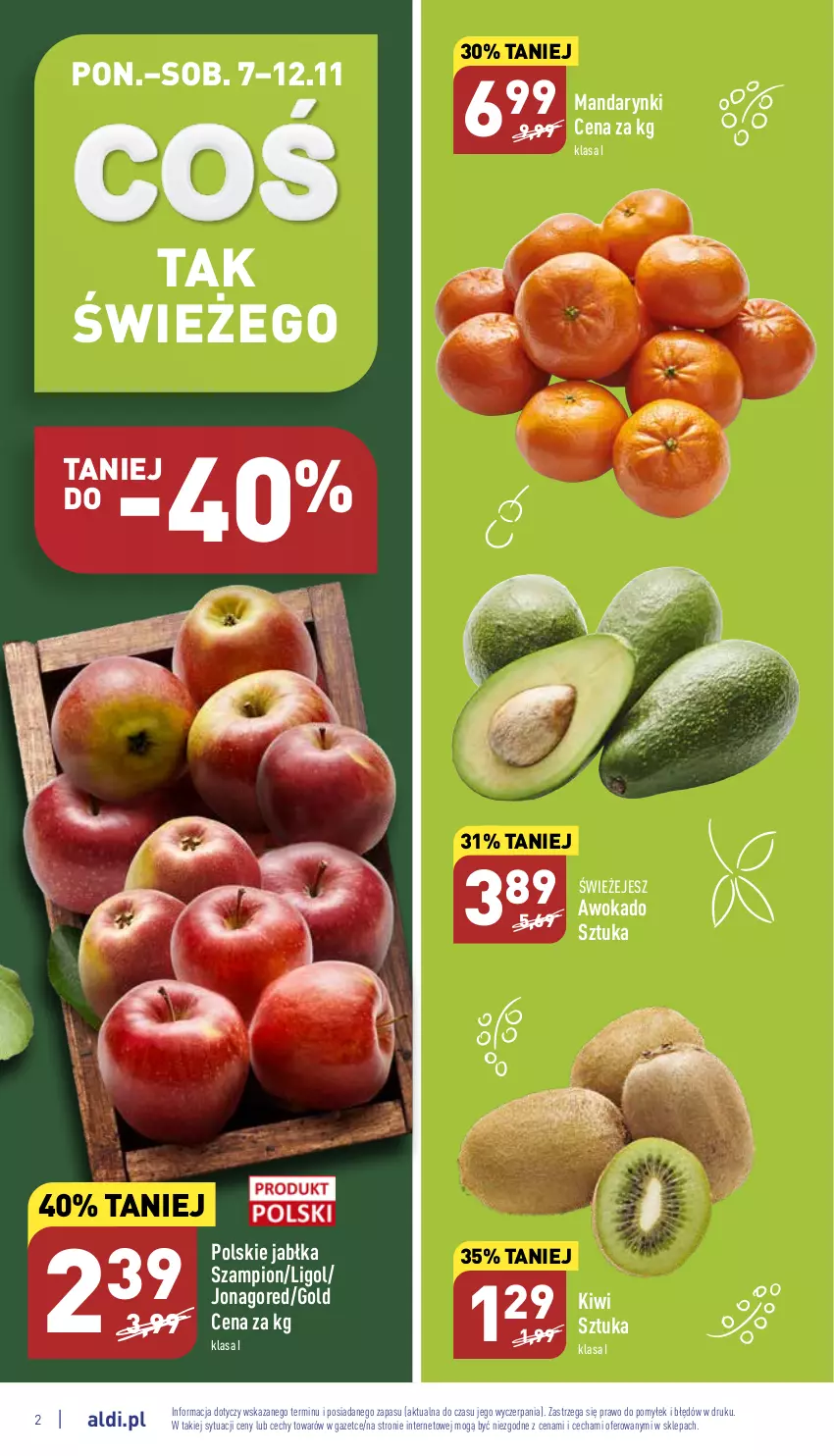 Gazetka promocyjna Aldi - Pełny katalog - ważna 07.11 do 12.11.2022 - strona 2 - produkty: Jabłka, Kiwi, Ligol, Mandarynki, Szampion