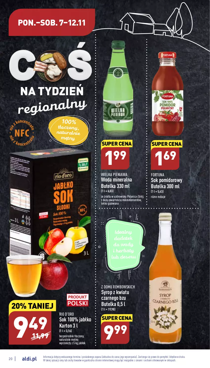 Gazetka promocyjna Aldi - Pełny katalog - ważna 07.11 do 12.11.2022 - strona 20 - produkty: Deser, Fortuna, Ser, Sok, Sok pomidorowy, Syrop, Woda, Woda mineralna