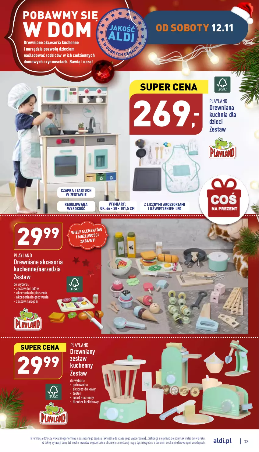 Gazetka promocyjna Aldi - Pełny katalog - ważna 07.11 do 12.11.2022 - strona 33 - produkty: Blender, Czapka, Drewniana kuchnia, Dzieci, Fa, Gofrownica, Kuchnia, Piec, Robot, Sok, Toster, Zestaw narzędzi