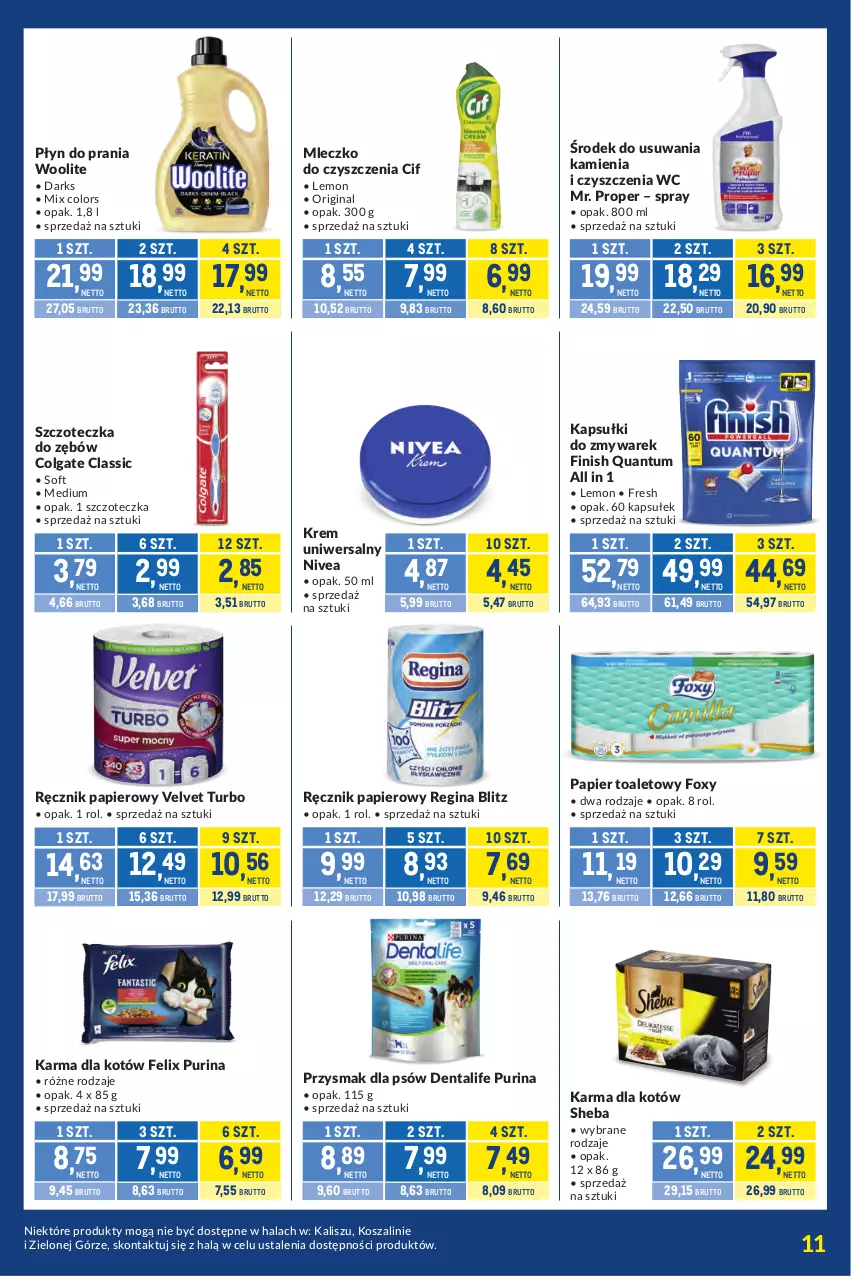 Gazetka promocyjna Makro - Kupujesz więcej płacisz mniej - ważna 27.10 do 23.11.2026 - strona 11 - produkty: Cif, Colgate, Felix, Finish, Foxy, Gin, Kosz, Krem uniwersalny, LG, Mleczko, Mr. Proper, Nivea, Papier, Papier toaletowy, Płyn do prania, Pur, Purina, Ręcznik, Sheba, Szal, Szczoteczka, Szczoteczka do zębów, Velvet, Woolite
