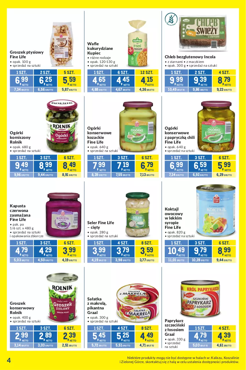 Gazetka promocyjna Makro - Kupujesz więcej płacisz mniej - ważna 27.10 do 23.11.2026 - strona 4 - produkty: Chleb, Chleb bezglutenowy, Gra, Graal, Groszek, Groszek ptysiowy, Korniszony, Kosz, Kupiec, Makrelą, Ogórki konserwowe, Papryka, Paprykarz, Paprykarz szczeciński, Piec, Rolnik, Sałat, Sałatka, Sałatka z makrelą, Ser, Sos, Syrop, Szal, Wafle