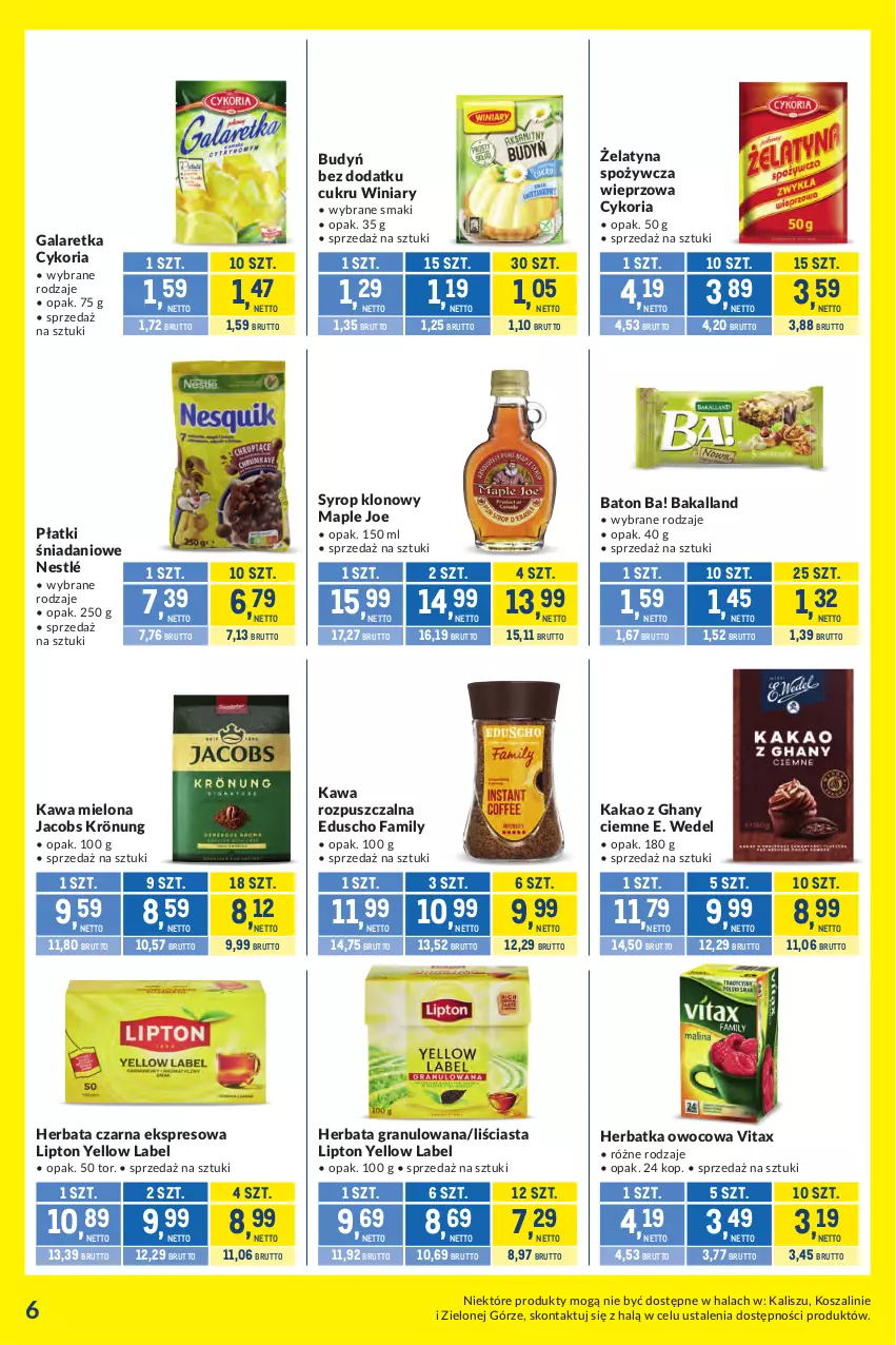 Gazetka promocyjna Makro - Kupujesz więcej płacisz mniej - ważna 27.10 do 23.11.2026 - strona 6 - produkty: Ba!, Bakalland, Baton, Budyń, Danio, E. Wedel, Fa, Gala, Galaretka, Gra, Herbata, Herbata czarna, Jacobs, Jacobs Krönung, Kakao, Kawa, Kawa mielona, Kawa rozpuszczalna, Kosz, Lipton, Nestlé, Syrop, Szal, Vitax, Winiary