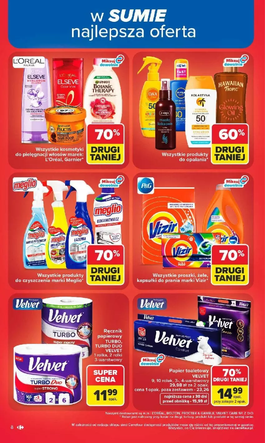 Gazetka promocyjna Carrefour - Gazetka Carrefour, Market z SUMIE najlepszy, od poniedziałku - ważna 22.06 do 28.06.2026 - strona 10 - produkty: Fa, Garnier, Kapsułki do prania, Kosmetyki do pielęgnacji, Papier, Papier toaletowy, Ręcznik, Velvet, Vizir