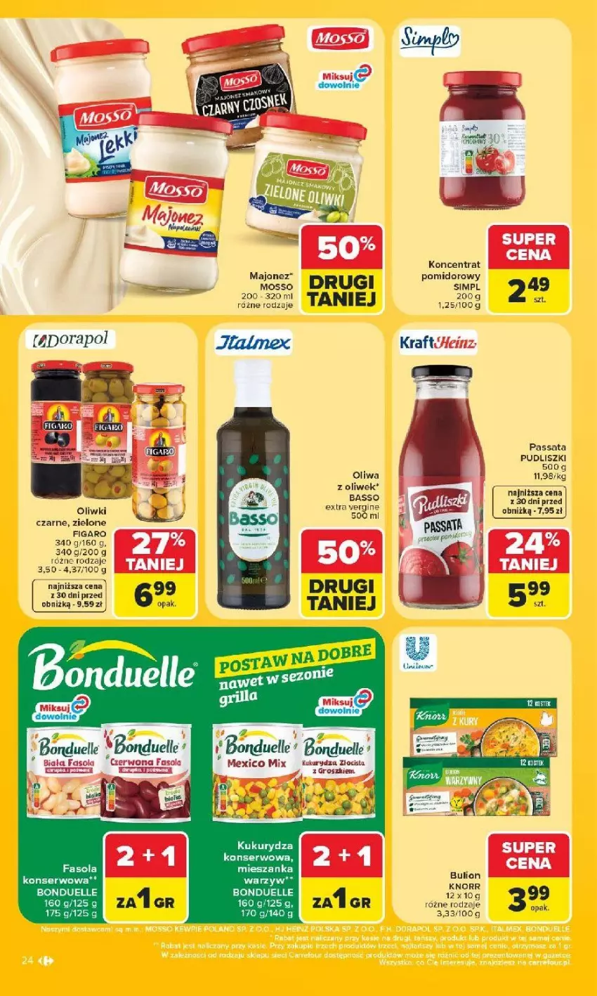 Gazetka promocyjna Carrefour - Gazetka Carrefour, Market z SUMIE najlepszy, od poniedziałku - ważna 22.06 do 28.06.2026 - strona 28 - produkty: Bonduelle, Bulion, Fa, Fasola, Gin, Knorr, Kukurydza, Kukurydza konserwowa, Lion, Majonez, Mieszanka warzyw, Oliwa, Oliwki, Oliwki czarne, Pudliszki, Ser
