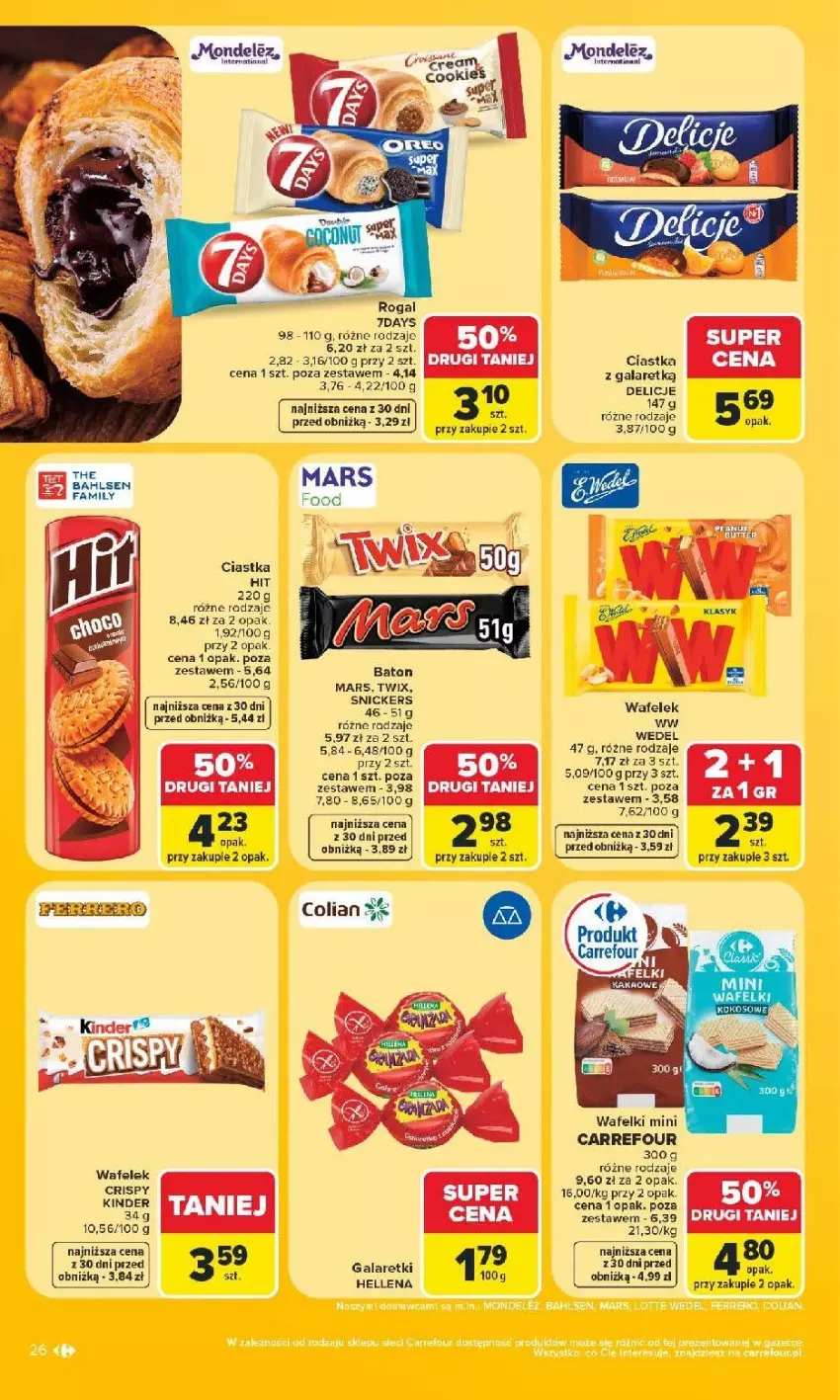 Gazetka promocyjna Carrefour - Gazetka Carrefour, Market z SUMIE najlepszy, od poniedziałku - ważna 22.06 do 28.06.2026 - strona 30 - produkty: Baton, Ciastka, Delicje, Fa, Gala, Hellena, Kinder, Mars, Snickers, Twix, Wafelek