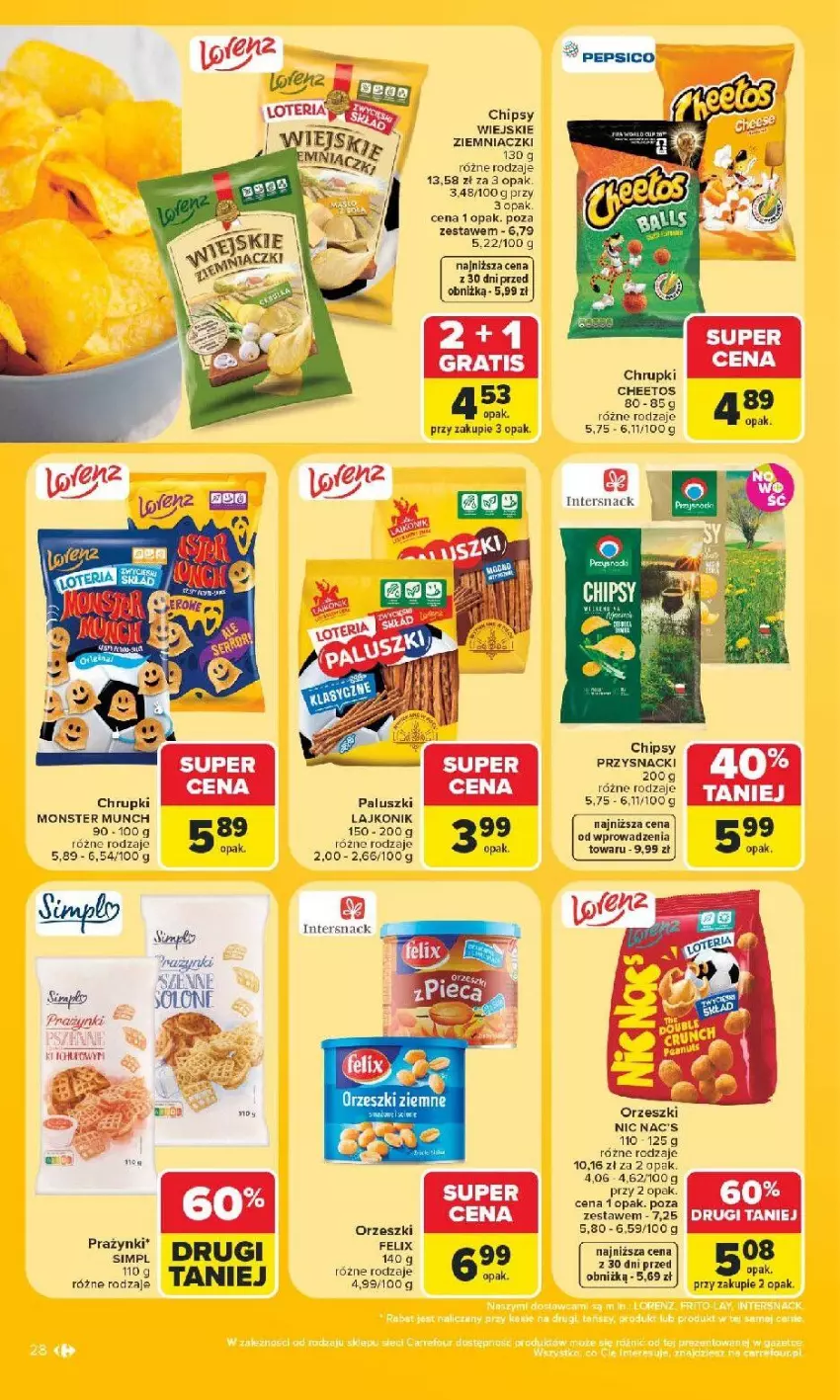 Gazetka promocyjna Carrefour - Gazetka Carrefour, Market z SUMIE najlepszy, od poniedziałku - ważna 22.06 do 28.06.2026 - strona 32 - produkty: Cheetos, Chipsy, Chrupki, Gra, Monster Munch, Orzeszki