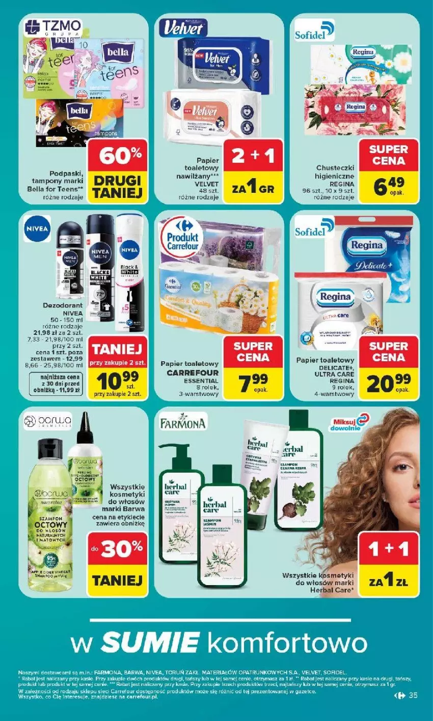 Gazetka promocyjna Carrefour - Gazetka Carrefour, Market z SUMIE najlepszy, od poniedziałku - ważna 22.06 do 28.06.2026 - strona 39 - produkty: Bell, Bella, Chusteczki, Dezodorant, Fa, Gin, Nivea, Papier, Papier toaletowy, Podpaski