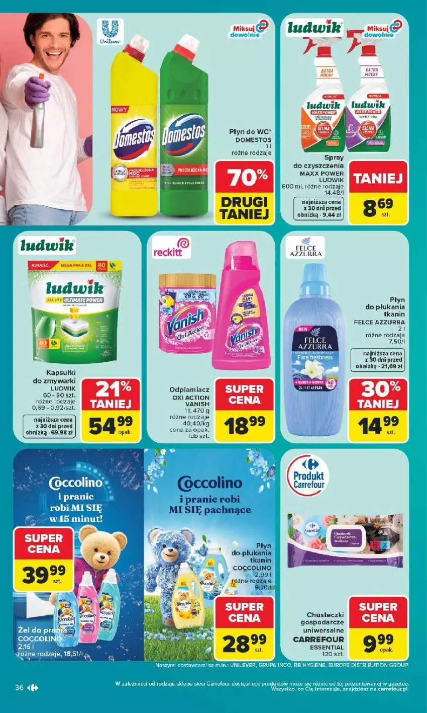 Gazetka promocyjna Carrefour - Gazetka Carrefour, Market z SUMIE najlepszy, od poniedziałku - ważna 22.06 do 28.06.2026 - strona 40 - produkty: Chusteczki, Domestos, Ludwik, Odplamiacz, Płyn do płukania, Spray do czyszczenia, Vanish, Zmywarki