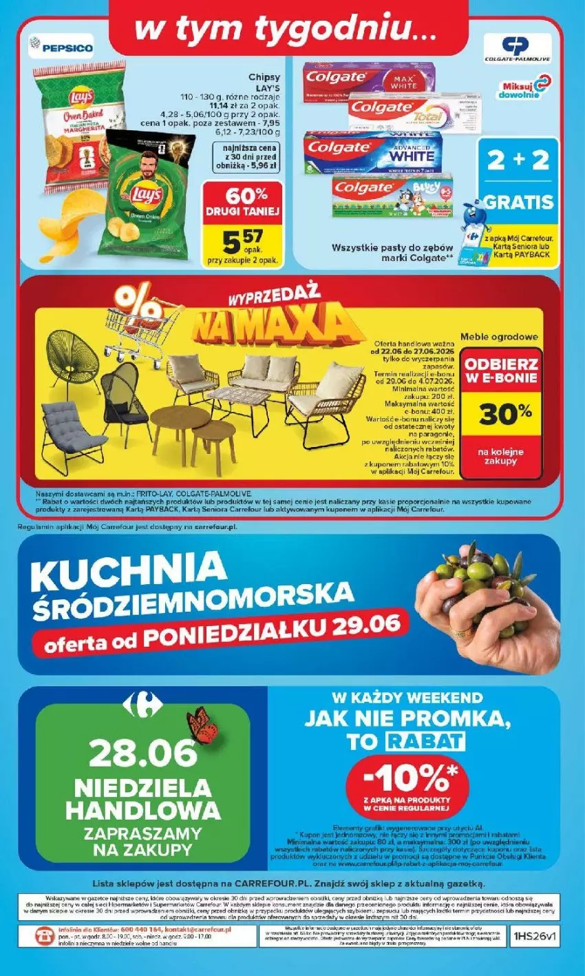 Gazetka promocyjna Carrefour - Gazetka Carrefour, Market z SUMIE najlepszy, od poniedziałku - ważna 22.06 do 28.06.2026 - strona 44 - produkty: Chipsy, Colgate, Fa, Gra, Gry, LG, Meble, Miecz, Pepsi, Piec, Por, Ser, Tefal