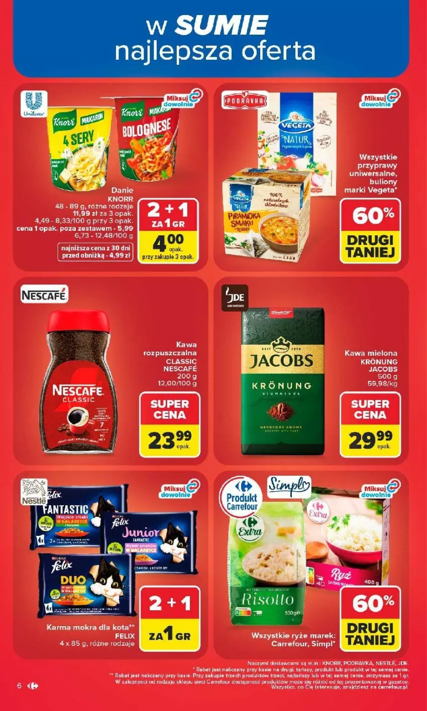 Gazetka promocyjna Carrefour - Gazetka Carrefour, Market z SUMIE najlepszy, od poniedziałku - ważna 22.06 do 28.06.2026 - strona 8 - produkty: Gala, Jacobs, Kawa, Kawa mielona, Kawa rozpuszczalna, Knorr, Podravka, Ryż
