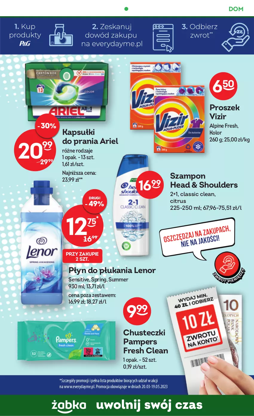 Gazetka promocyjna Żabka - Hity Tygodnia - ważna 12.04 do 25.04.2023 - strona 54 - produkty: Ariel, Chusteczki, Kapsułki do prania, Lenor, Pampers, Płyn do płukania, Szampon, Vizir