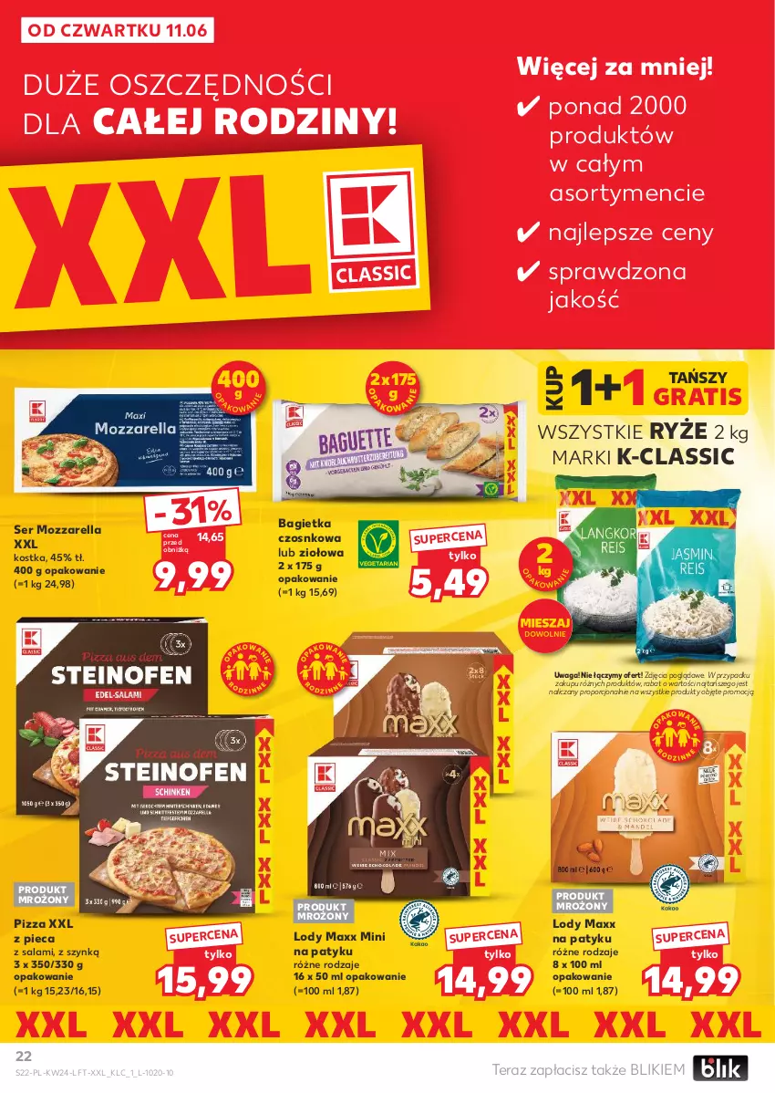 Gazetka promocyjna Kaufland - Gazetka tygodnia - ważna 11.06 do 17.06.2026 - strona 22 - produkty: Bagietka, Bagietka czosnkowa, Gra, Lody, Mozzarella, Piec, Pizza, Por, Ryż, Salami, Ser, Tera, Waga