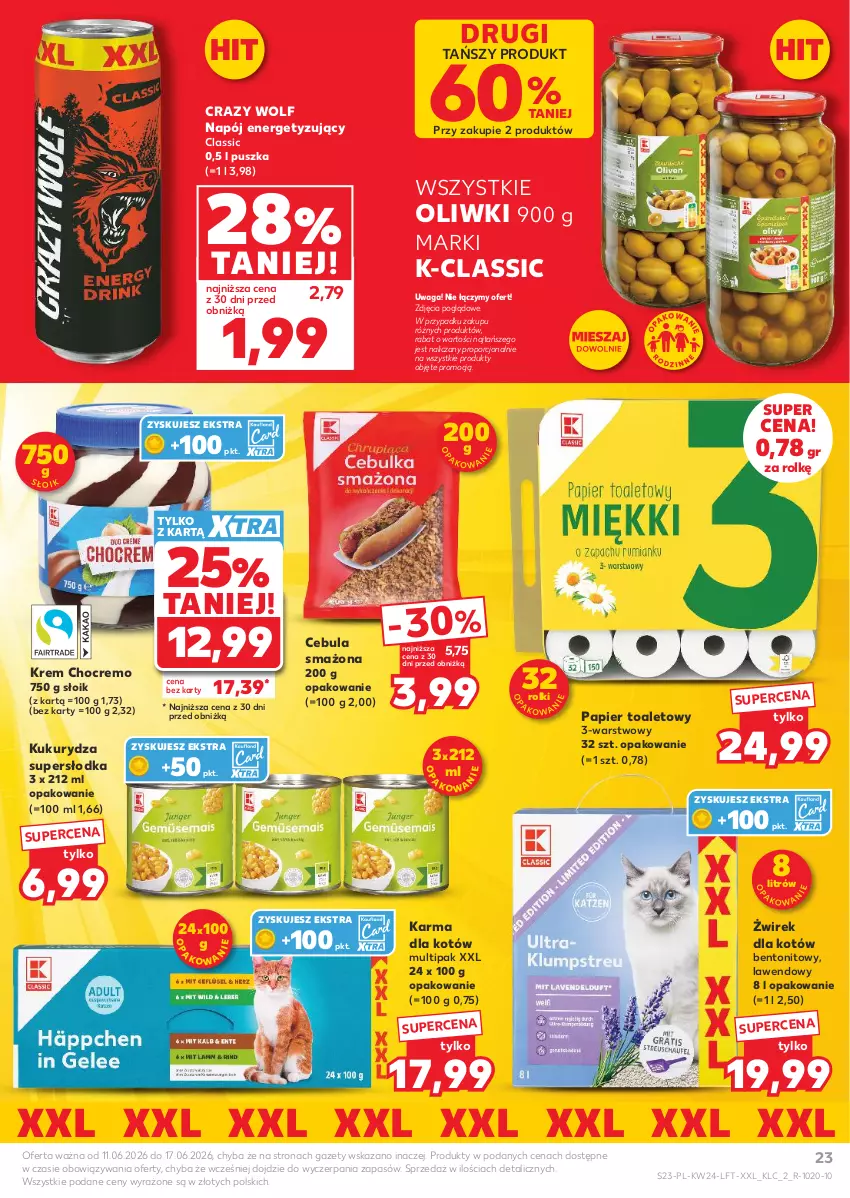 Gazetka promocyjna Kaufland - Gazetka tygodnia - ważna 11.06 do 17.06.2026 - strona 23 - produkty: Cebula, Cebula smażona, Kukurydza, Napój, Oliwki, Papier, Papier toaletowy, Por, Rolki, Waga