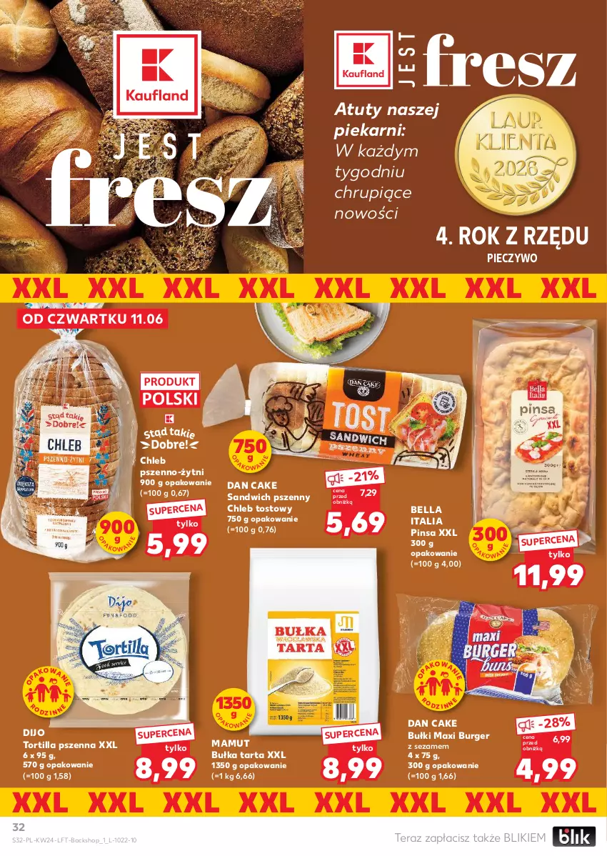 Gazetka promocyjna Kaufland - Gazetka tygodnia - ważna 11.06 do 17.06.2026 - strona 32 - produkty: Bell, Bella, Bułka, Bułka tarta, Burger, Chleb, Chleb tostowy, Dan Cake, Piec, Pieczywo, Sezam, Tarta, Tera, Tortilla