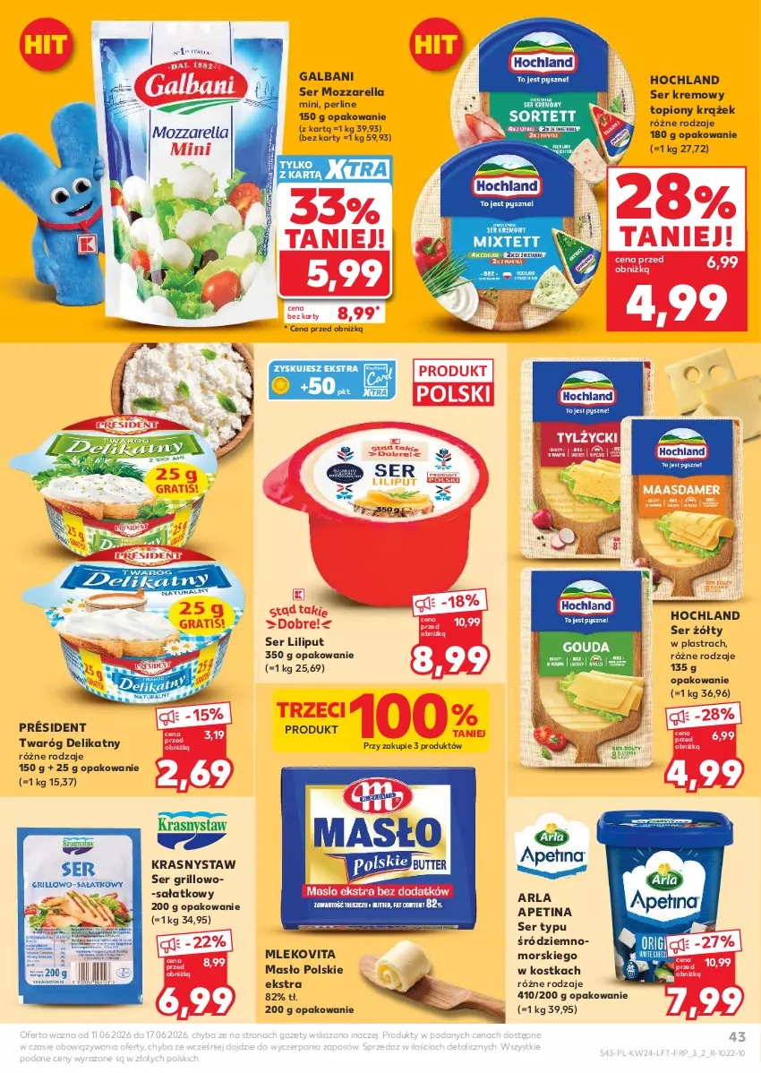Gazetka promocyjna Kaufland - Gazetka tygodnia - ważna 11.06 do 17.06.2026 - strona 43 - produkty: Galbani, Grill, Hochland, Masło, Mleko, Mlekovita, Mozzarella, Président, Sałat, Ser, Top, Twaróg, Twaróg delikatny