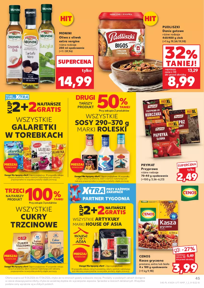 Gazetka promocyjna Kaufland - Gazetka tygodnia - ważna 11.06 do 17.06.2026 - strona 45 - produkty: Cenos, Danie gotowe, Gala, Galaretki, Gin, Gra, Gry, House of Asia, Kasza, Kasza gryczana, Monini, Oliwa, Oliwa z oliwek, Por, Prymat, Pudliszki, Sos, Torebka, Waga