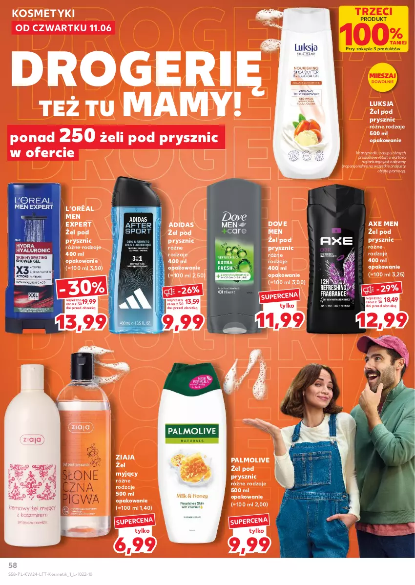 Gazetka promocyjna Kaufland - Gazetka tygodnia - ważna 11.06 do 17.06.2026 - strona 58 - produkty: Adidas, Axe Men, Dove, L’Oréal, Luksja, Palmolive, Por, Ziaja