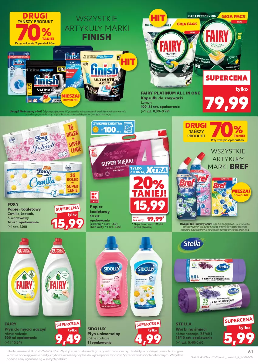 Gazetka promocyjna Kaufland - Gazetka tygodnia - ważna 11.06 do 17.06.2026 - strona 61 - produkty: Bref, Do mycia naczyń, Fa, Fairy, Finish, Foxy, Papier, Papier toaletowy, Płyn do mycia, Płyn do mycia naczyń, Por, Sidolux, Waga, Worki na śmiec, Worki na śmieci, Zmywarki